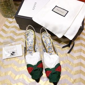 GUCCI Jane Pointed Bow Slingback Pumps Heels 35.5
